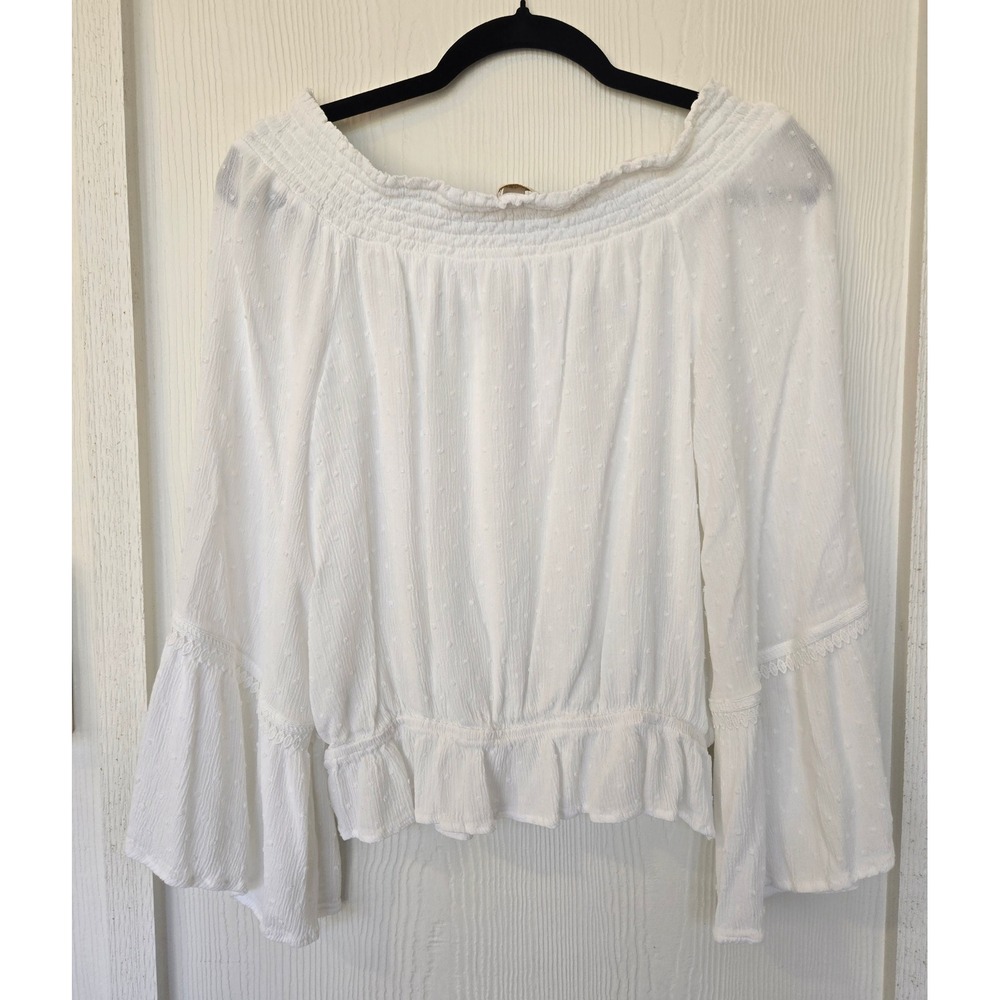 Off The Shoulder Crochet Bell Sleeve Top XL Ren Faire Milkmaid Cottage Peasant - Picture 3 of 6